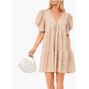 Hyacinth House Tuckernuck Follie Floral Puff Sleeve Tiered Mini Dress Pink Small